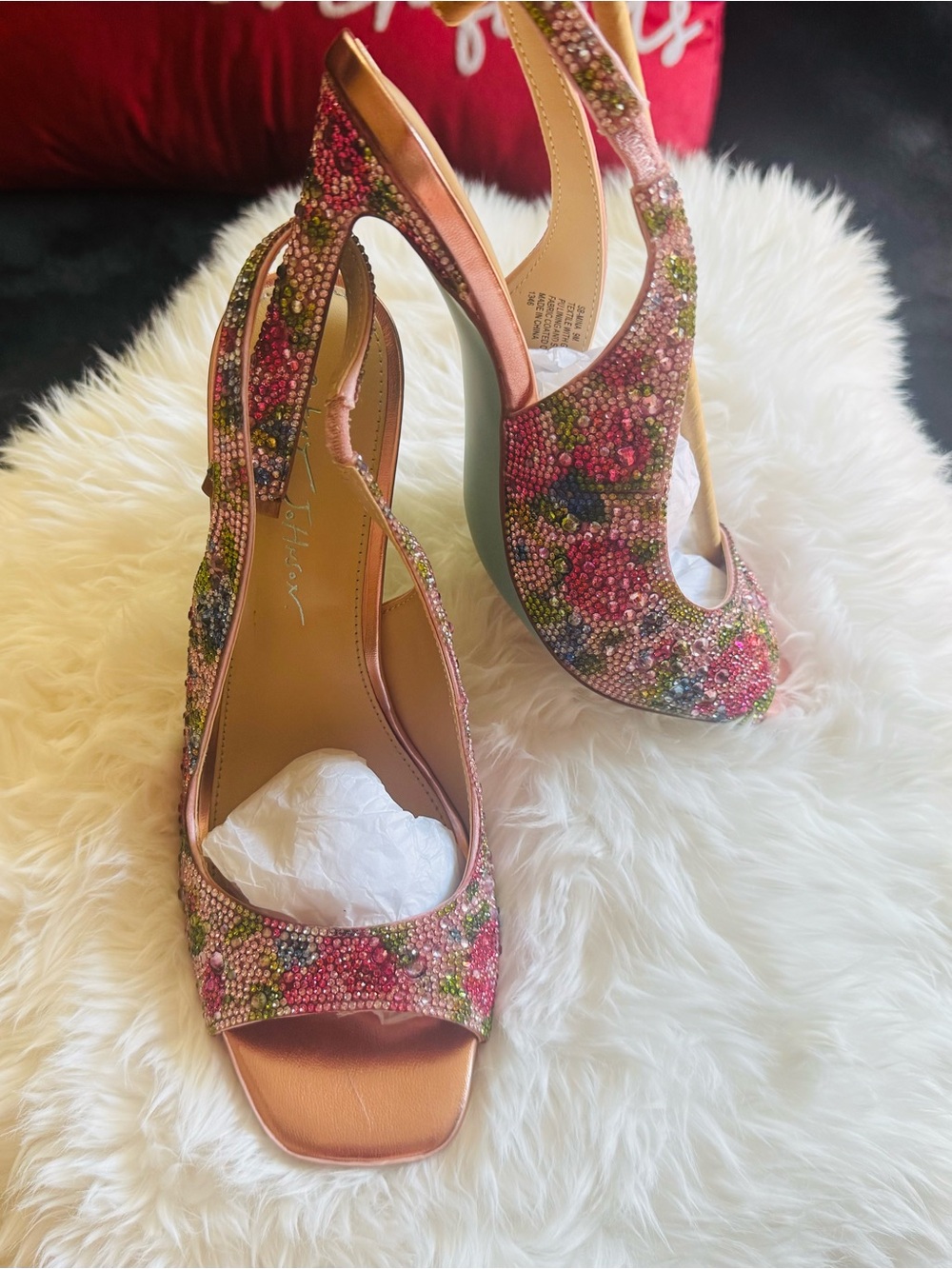 Betsey Johnson Embellished Pink Floral Slingback Heels - Picture 2 of 3